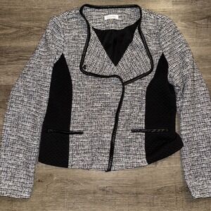 Calvin Klein Black And White Blazer Faux Leather Trim Womens 16 Y2K